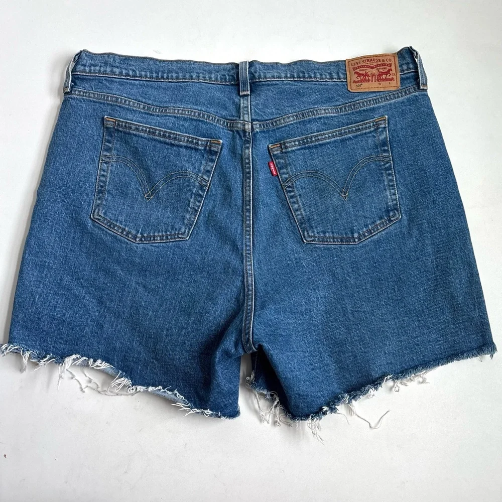 Levi's 501 High Rise Buttonfly Frayed Hem Blue Denim Jean Shorts Size 16W